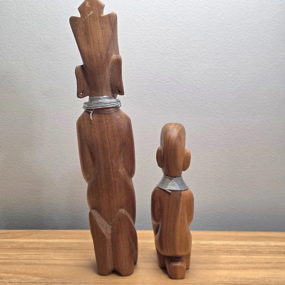 Two Hand Carved Wood Figures‎ African Tribal Statue Set